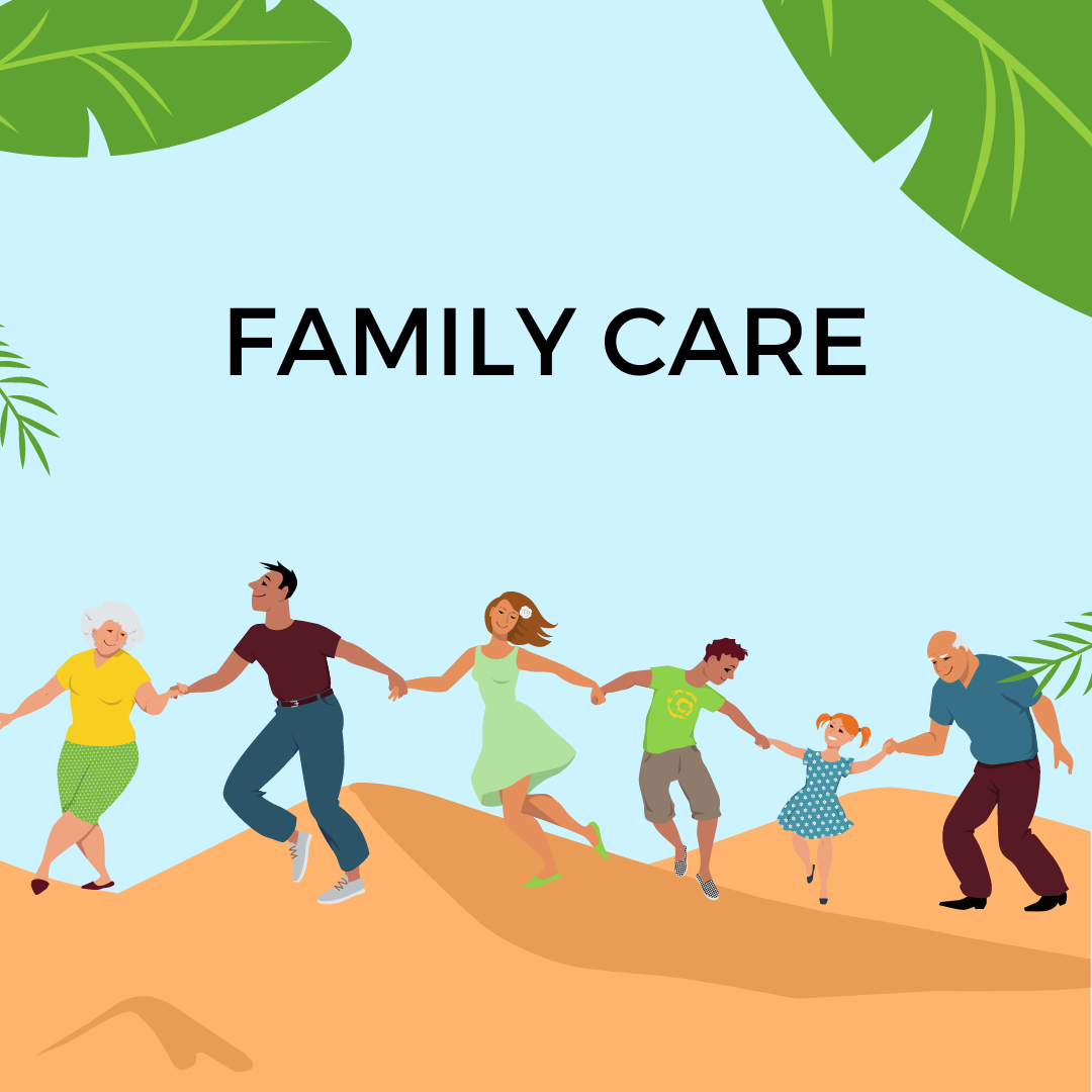 Image of a family holding hands. Family Care