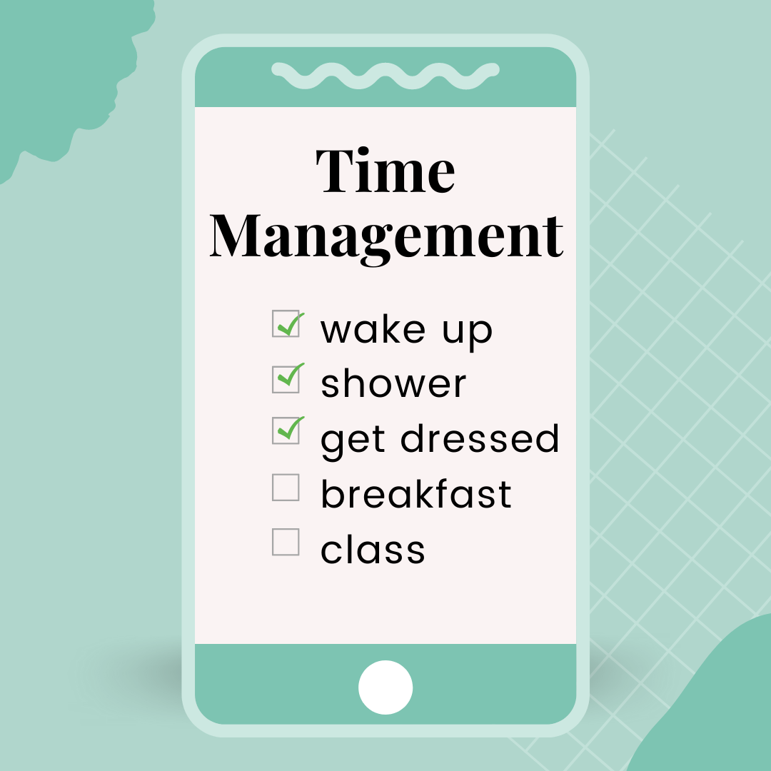 Image of a phone with a check list. Time management